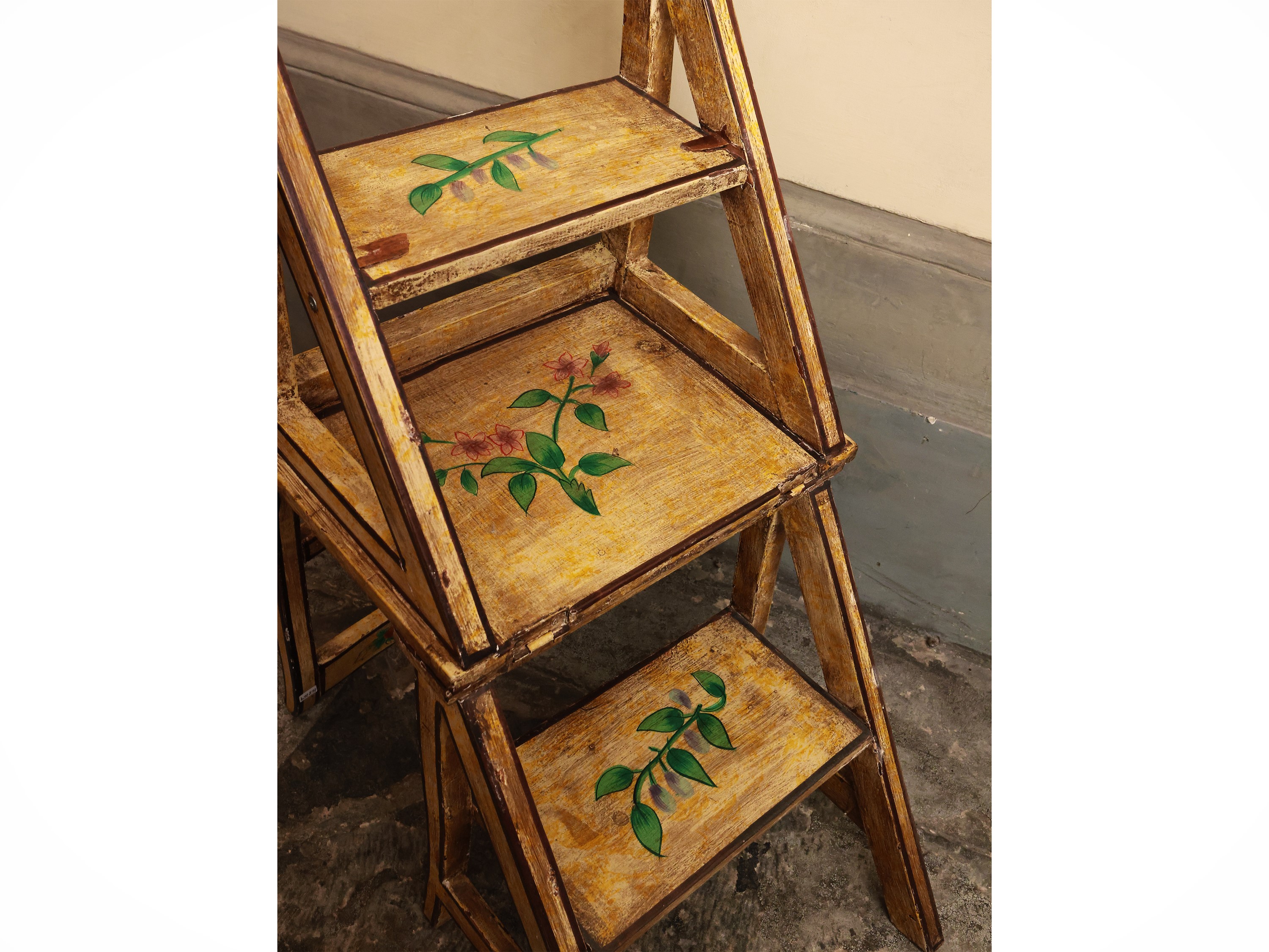 Sedia Scaletta Rustica da Biblioteca in Legno Laccato