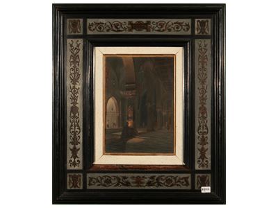 Interno di Chiesa con Figura in Preghiera