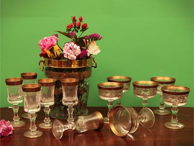 Set da Aperitivo in Vetro Lumeggiato in Oro