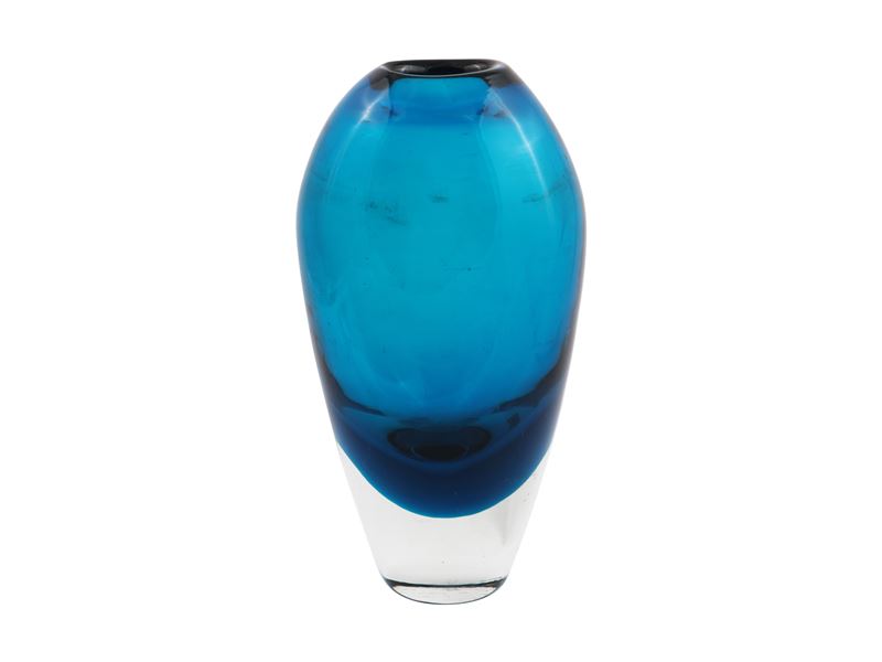 Vaso in Vetro Sommerso Blu e Trasparente