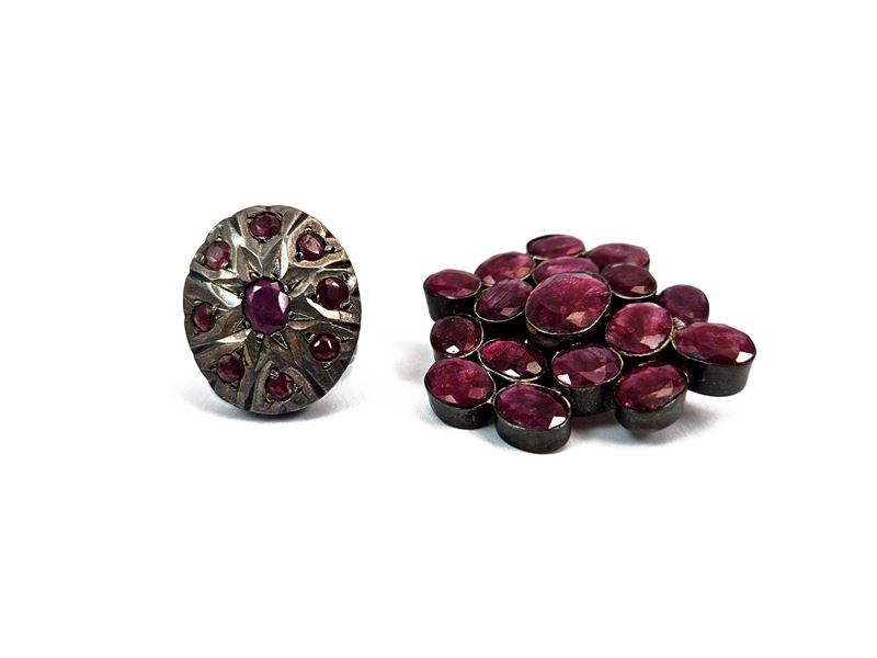 Spilla in Argento 925 e Grande Anello con Radici di Rubino