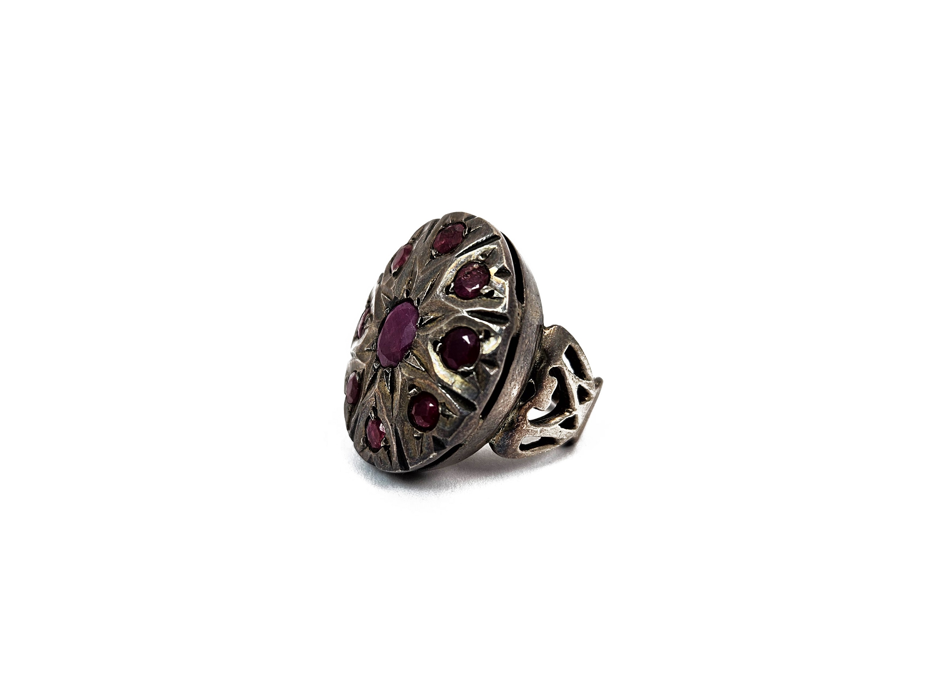 Spilla in Argento 925 e Grande Anello con Radici di Rubino