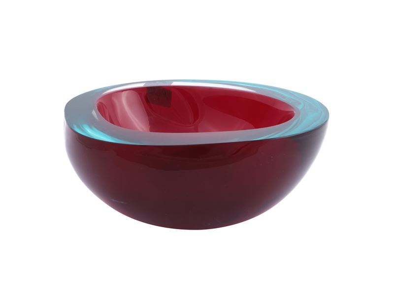 Coppa Seguso Vetri D'arte in Vetro Sommerso Rosso e Blu