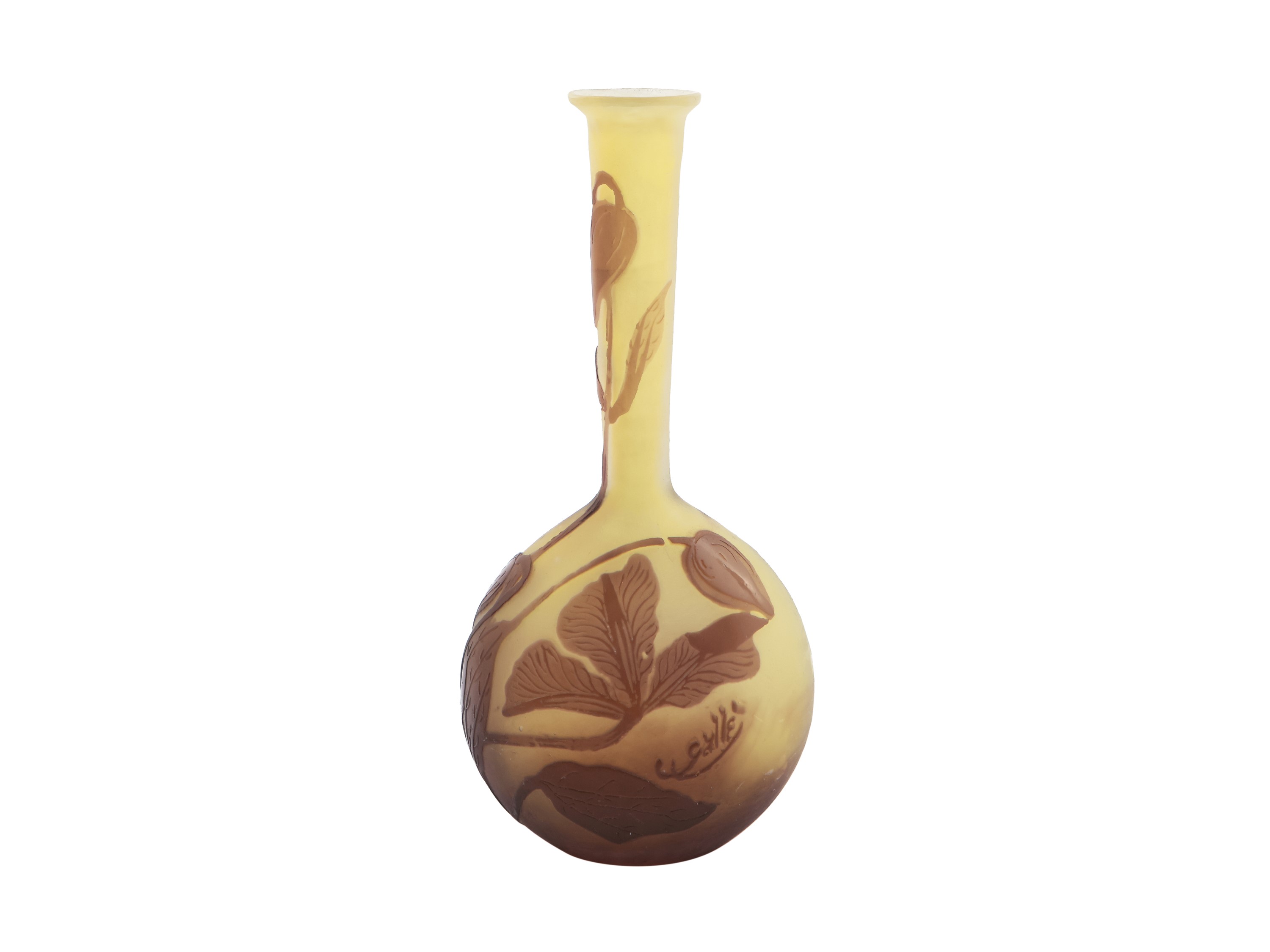 Vaso Gallè in Vetro Lavorato All'acido a Cammeo