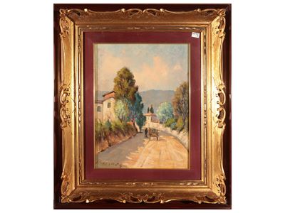 Paesaggio Campestre e Veduta di Strada di Campagna con Carro