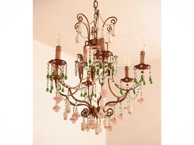 Lampadario in Metallo Dorato e Vetro