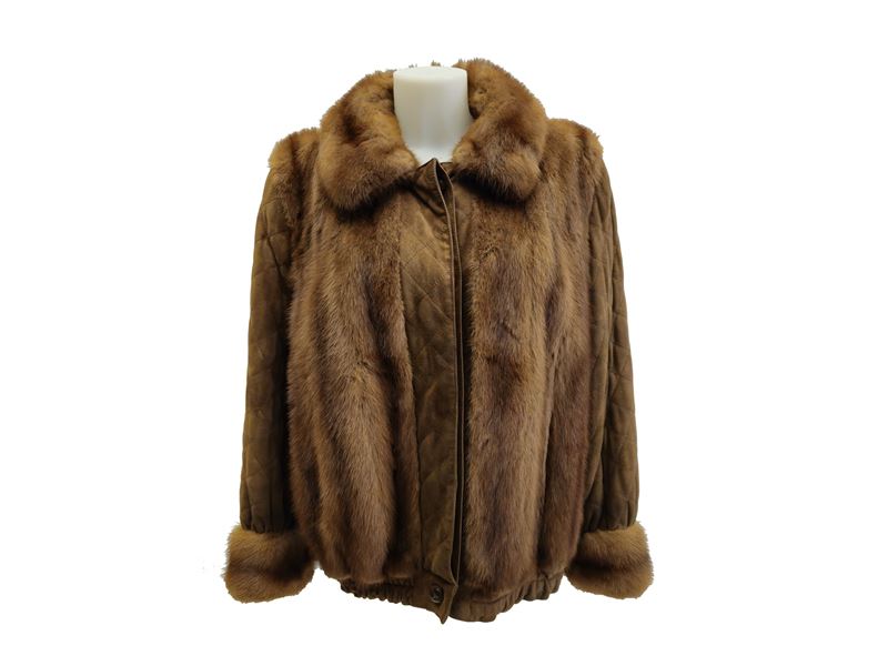 Giubbotto in Suede Trapuntato e Pelliccia di Visone