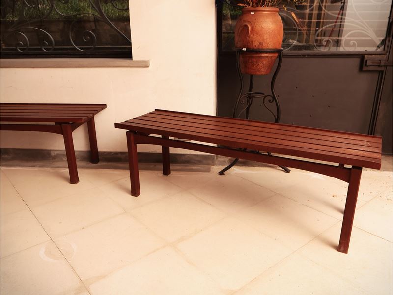 Coppia di Panche da Terrazzo in Legno Tenero