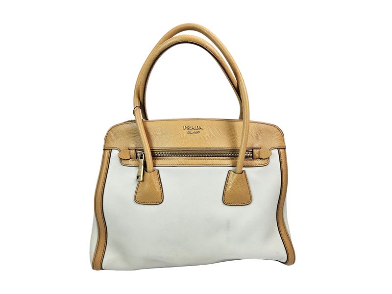 Prada - Borsa a Spalla in Pelle Color Panna e Nocciola