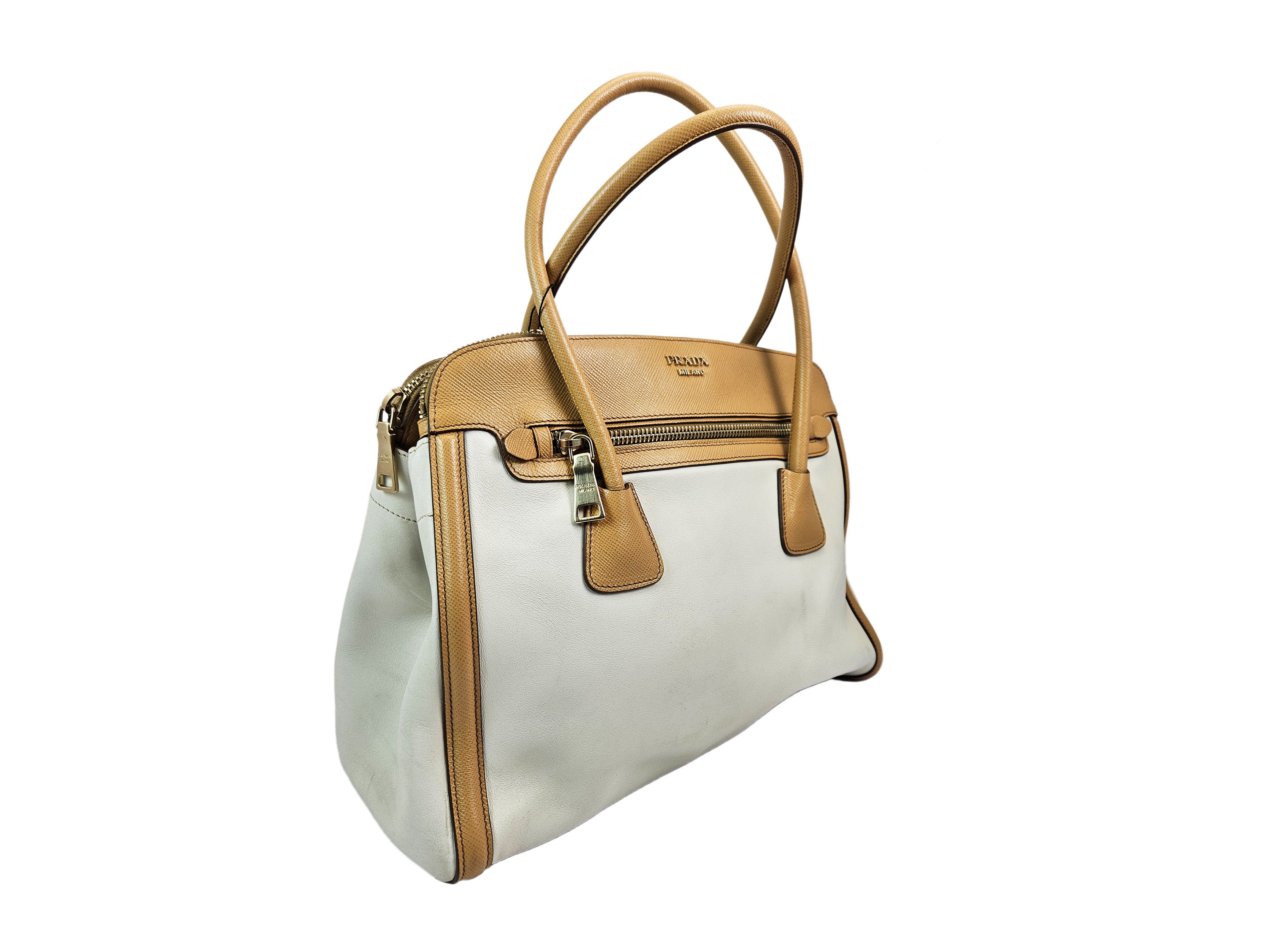 Prada - Borsa a Spalla in Pelle Color Panna e Nocciola