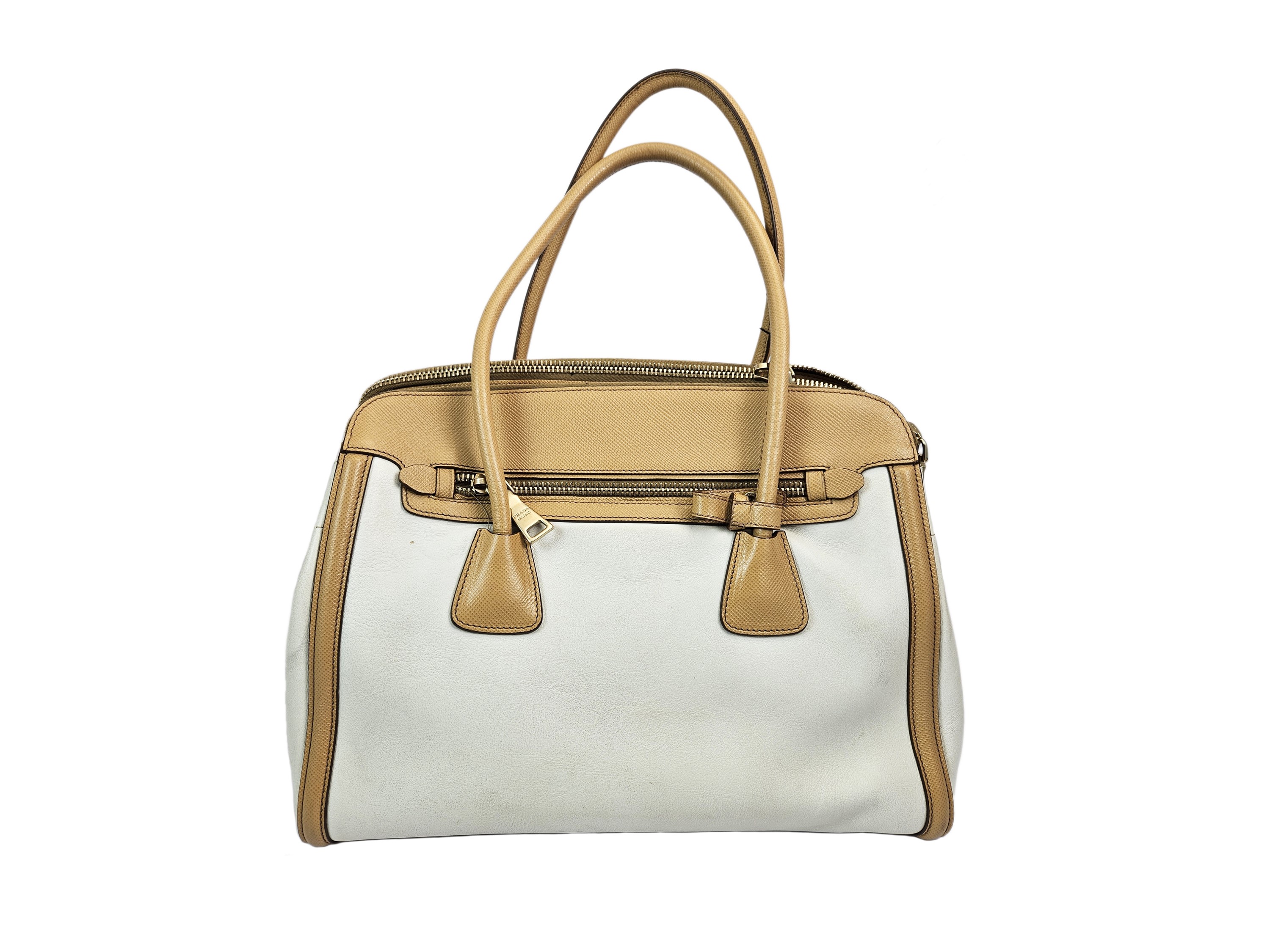 Prada - Borsa a Spalla in Pelle Color Panna e Nocciola