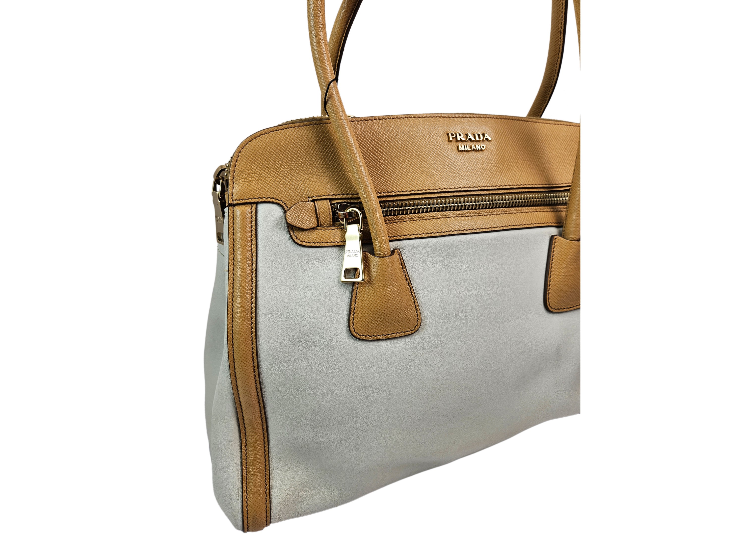 Prada - Borsa a Spalla in Pelle Color Panna e Nocciola
