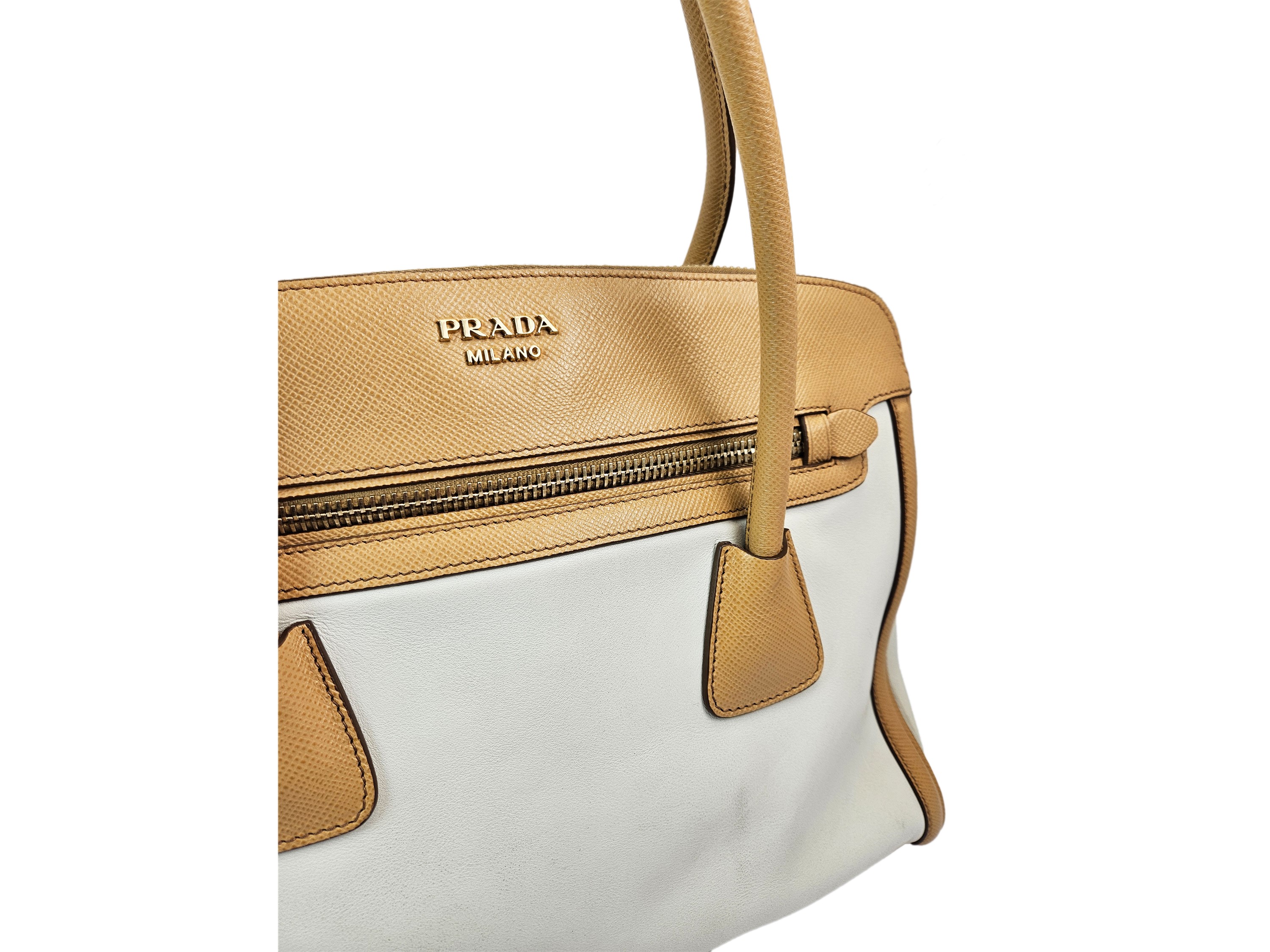 Prada - Borsa a Spalla in Pelle Color Panna e Nocciola