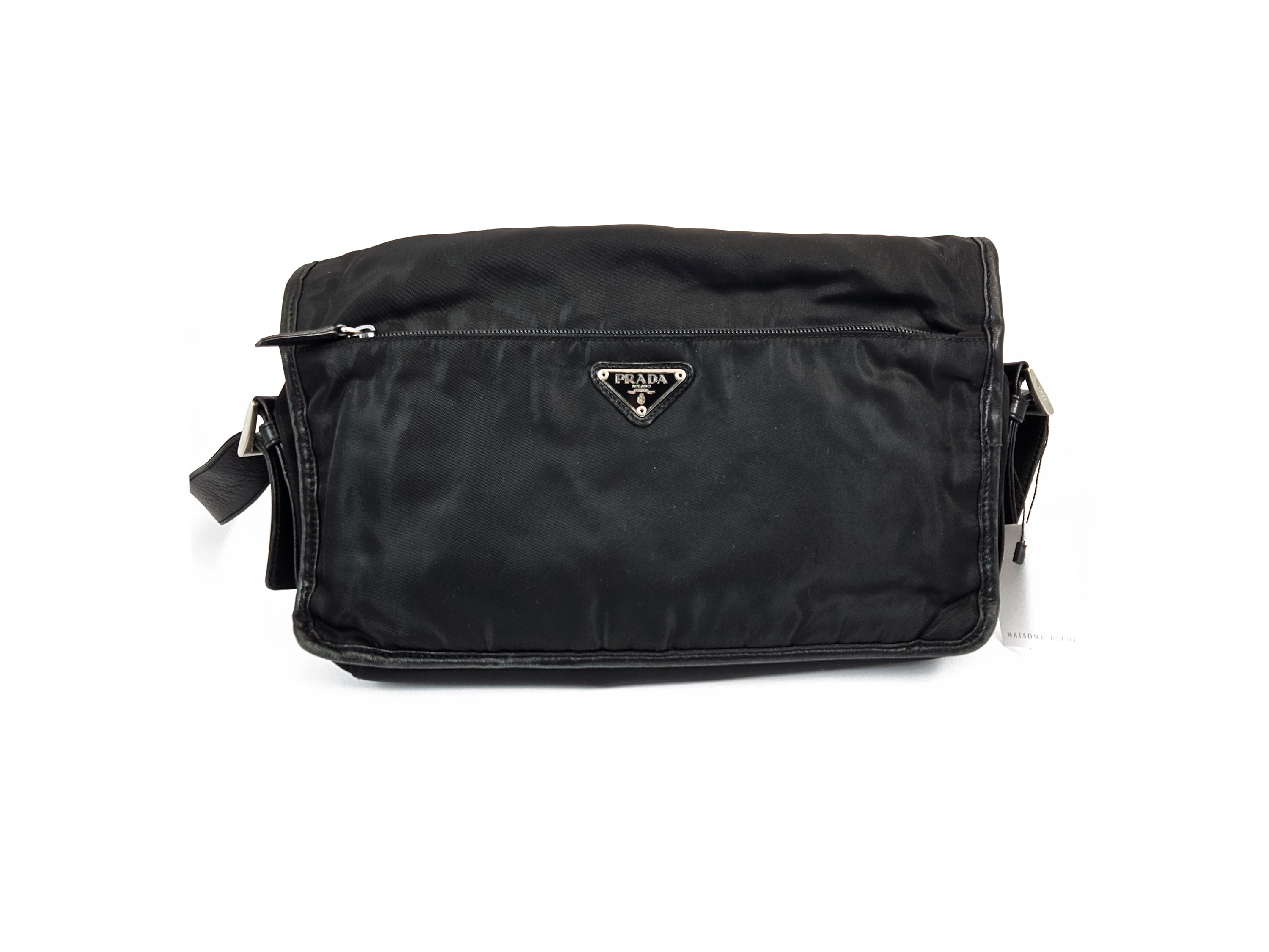 Prada - Borsa a Tracolla in Tessuto e Pelle Nera