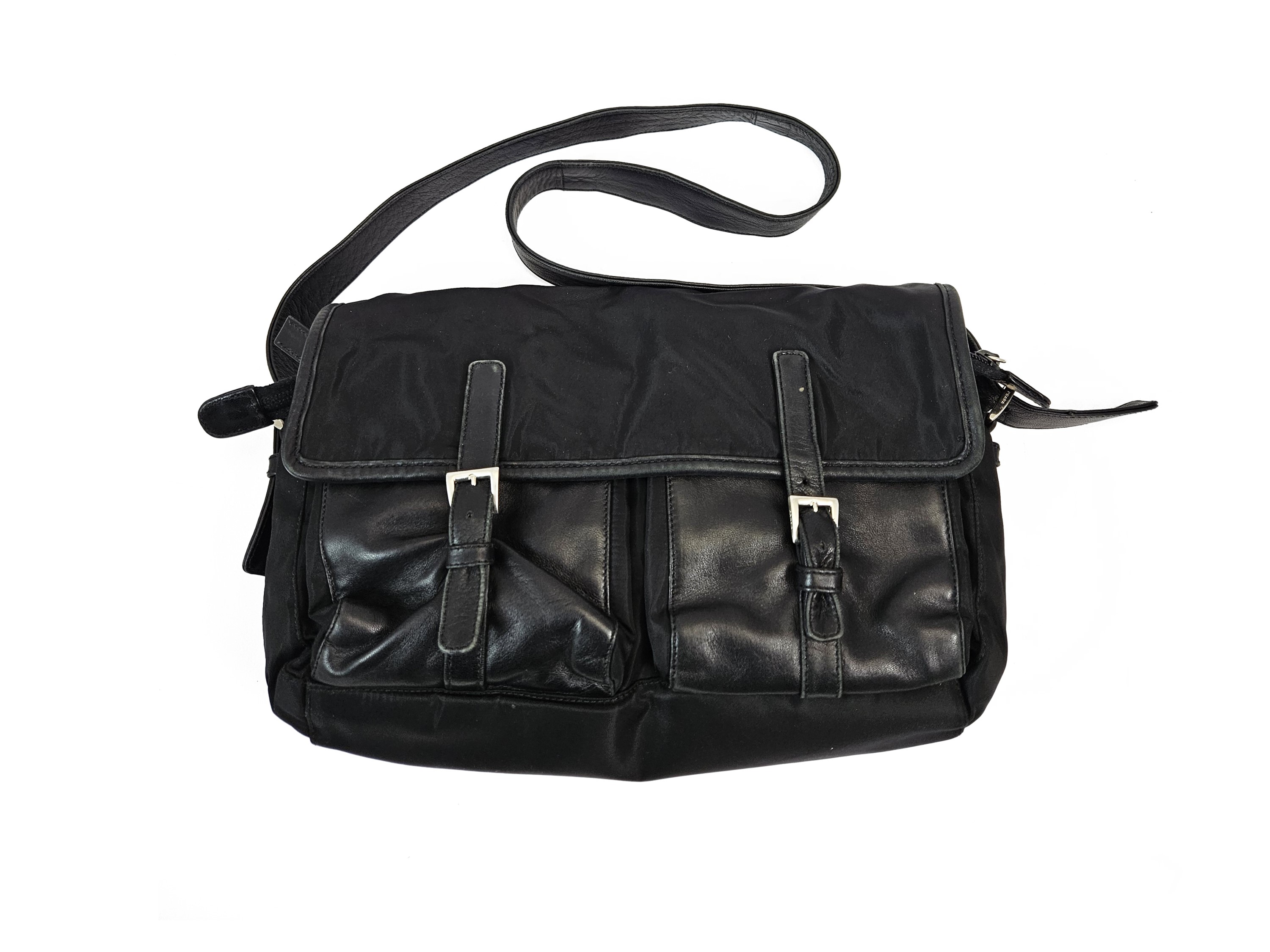 Prada - Borsa a Tracolla in Tessuto e Pelle Nera