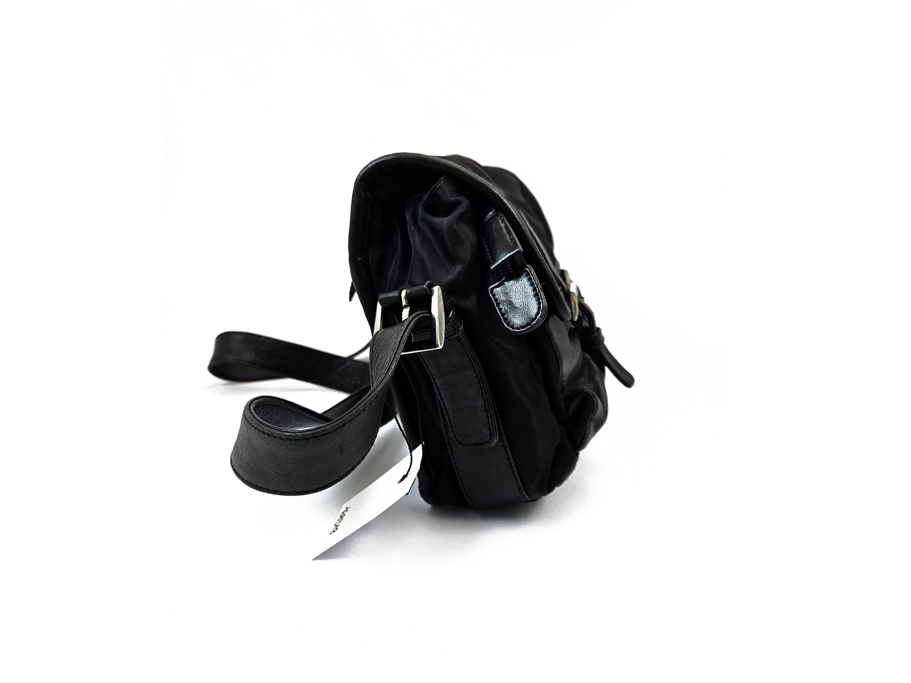 Prada - Borsa a Tracolla in Tessuto e Pelle Nera