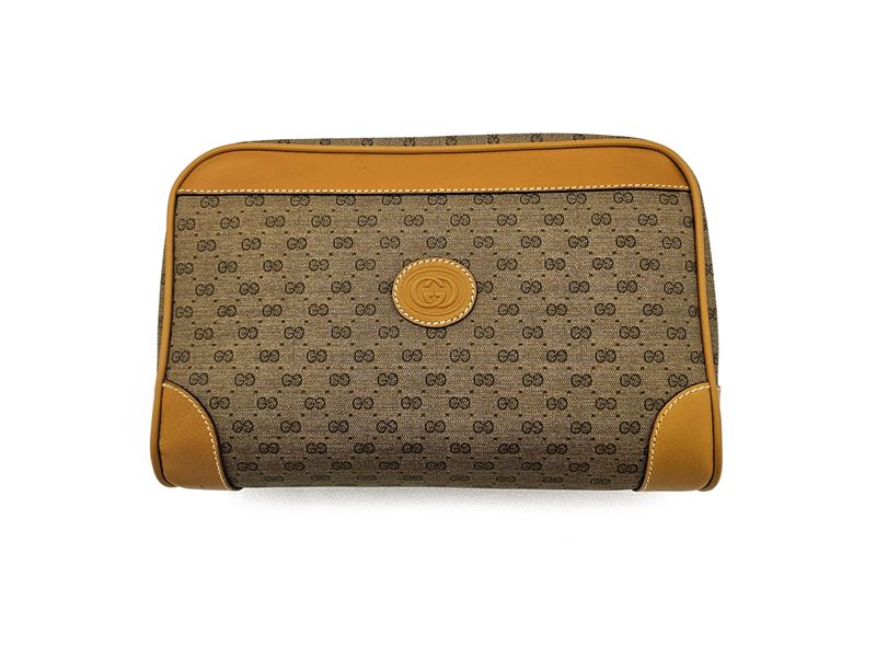 Gucci - Pochette in Tela Micro Monogram Gg e Pelle Beige