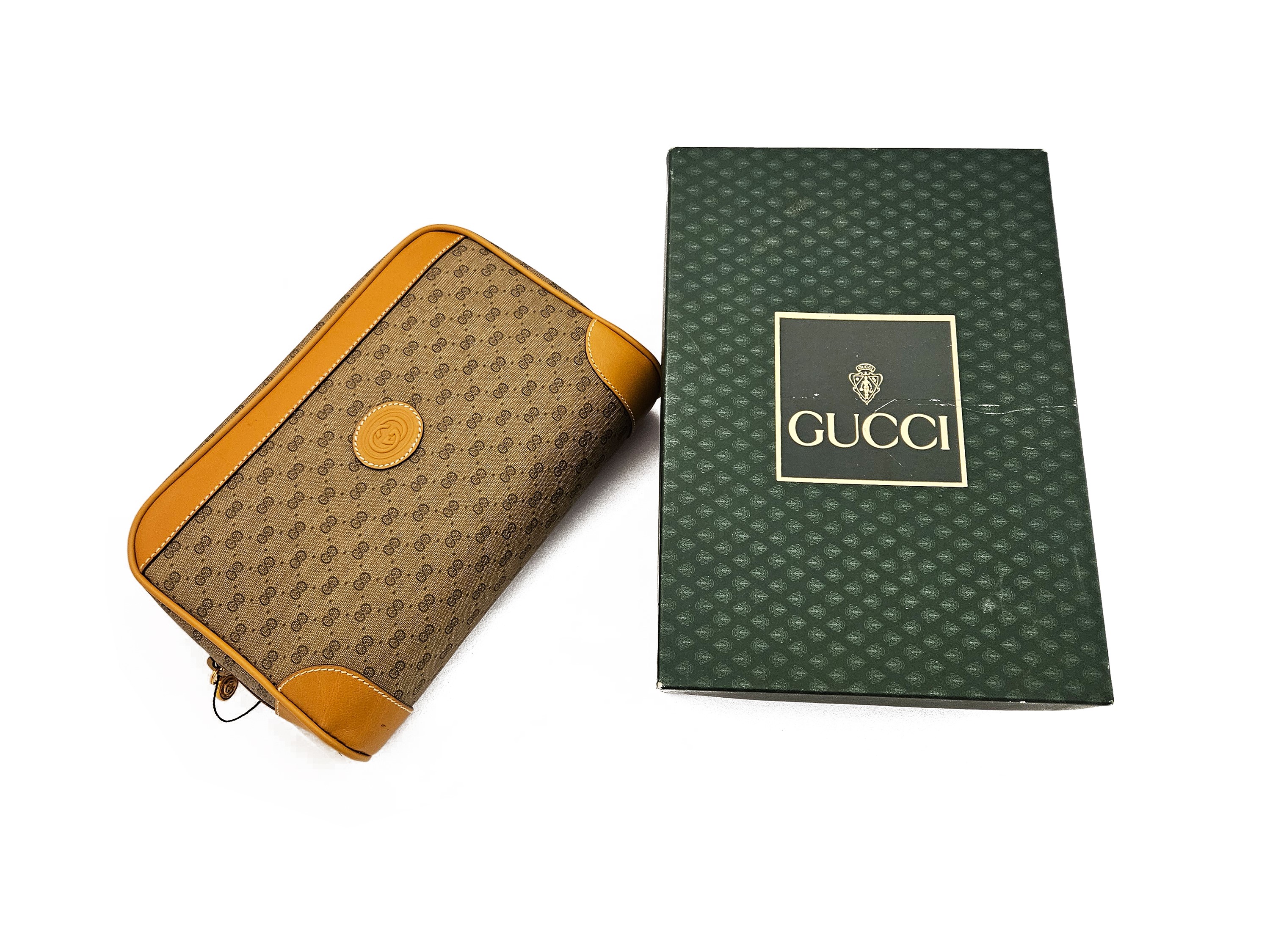 Gucci - Pochette in Tela Micro Monogram Gg e Pelle Beige