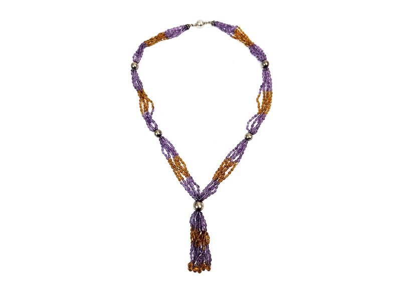 Collana multifilo con ametiste e quarzo citrino