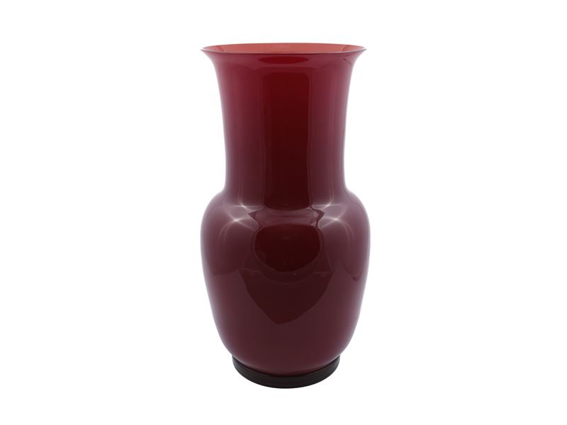 Vaso Venini in Vetro Soffiato Incamiciato Rosso