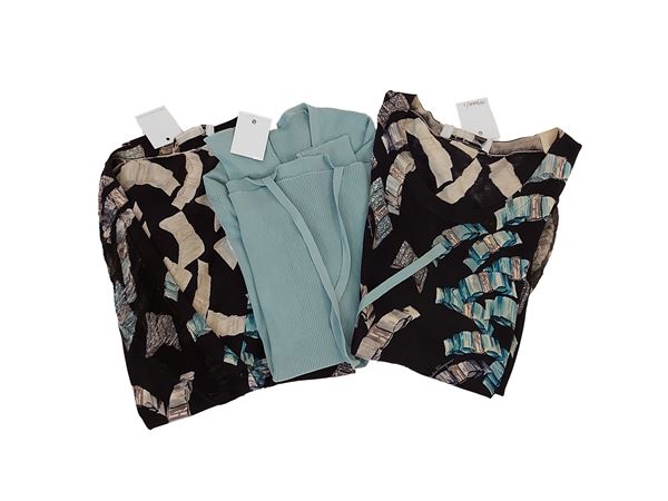 Salvatore Ferragamo - Twin Set in Silk and Black Cotton and Cardigan