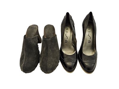 Sabot Bosabo in Suede Grigio e Decolleté in Vernice Nera