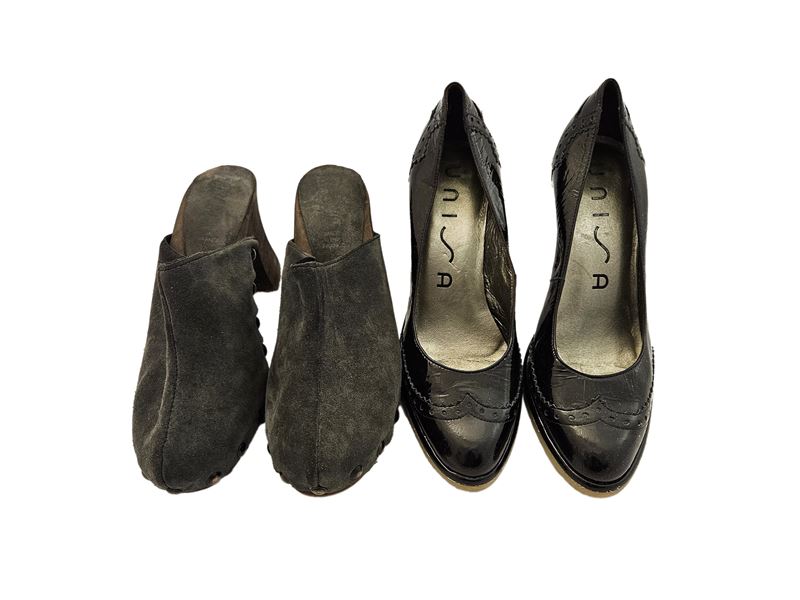 Sabot Bosabo in Suede Grigio e Decolleté in Vernice Nera