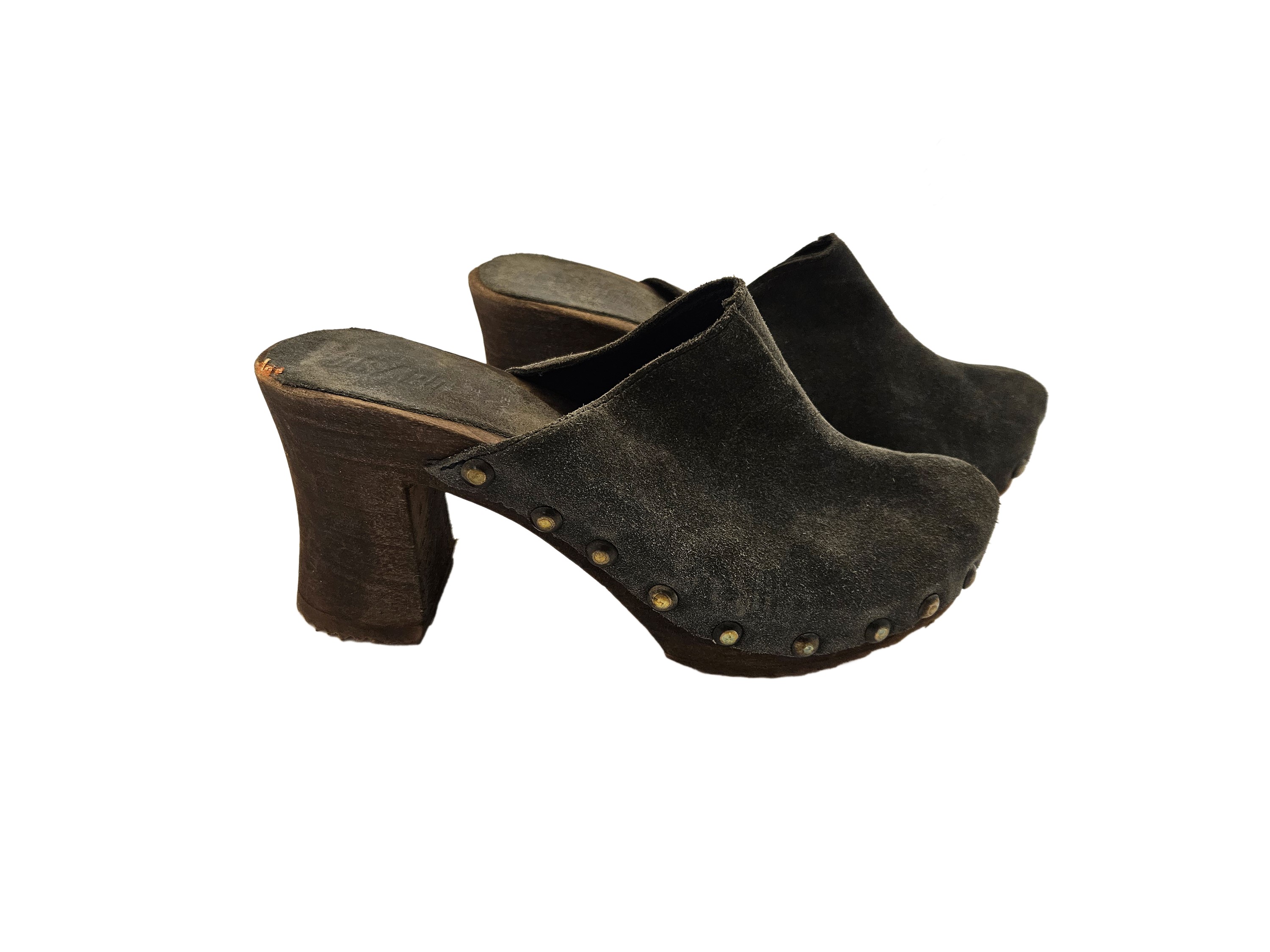 Sabot Bosabo in Suede Grigio e Decolleté in Vernice Nera