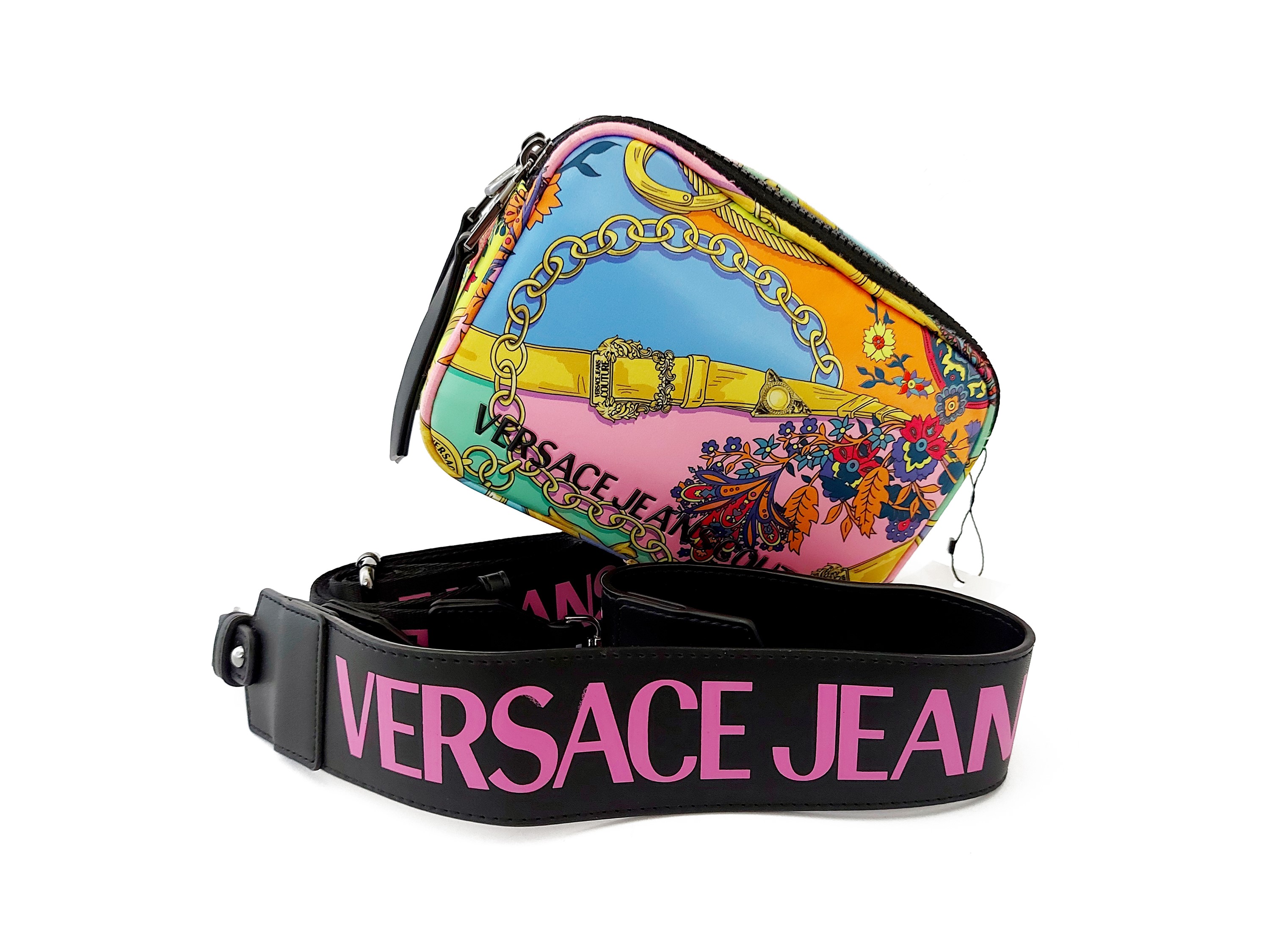 Versace Jeans Couture - Borsetta in raso multicolore e pelle