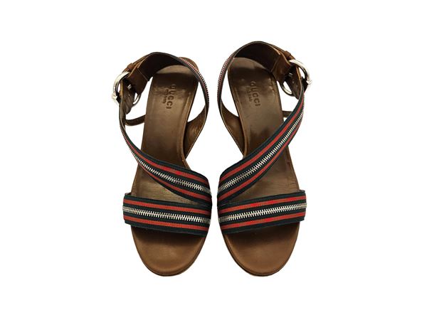 Gucci - Brown and Canvas Sandals