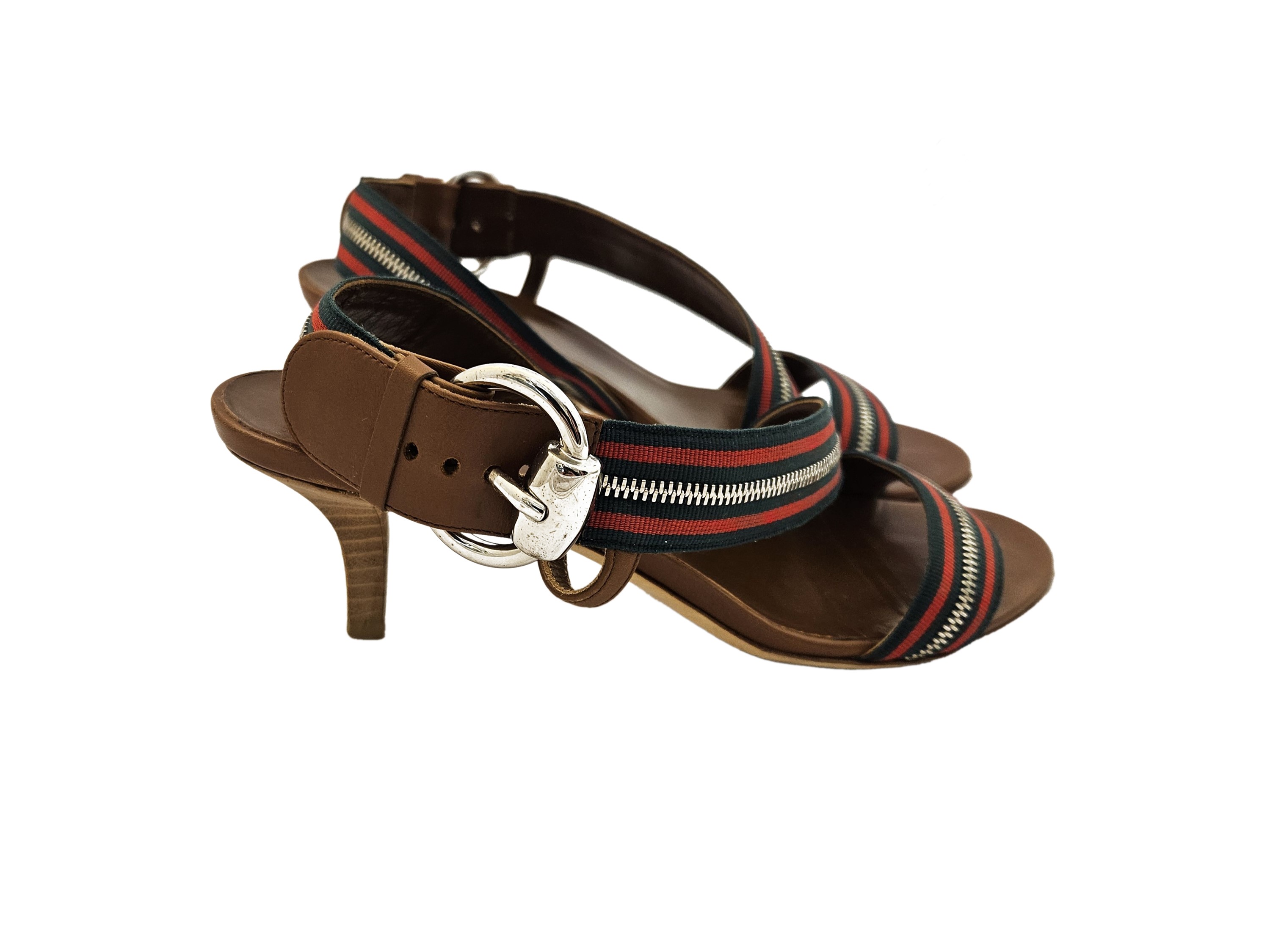 Gucci - Sandali in pelle marrone e tela