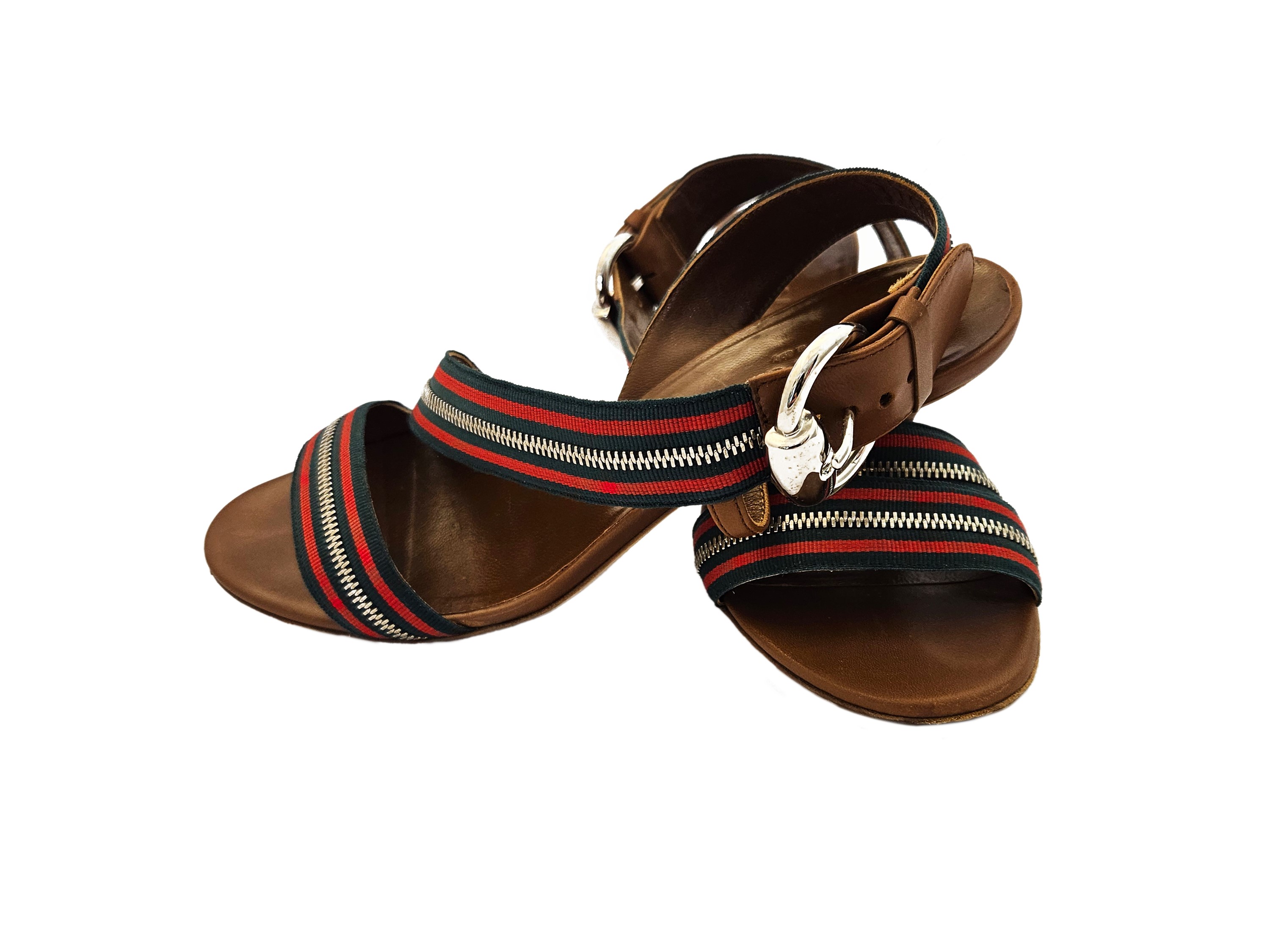 Gucci - Sandali in pelle marrone e tela