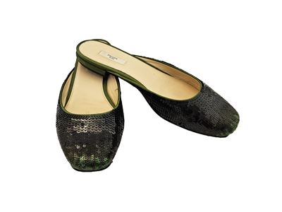 Prada - Mules in Paillettes e Raso Verde
