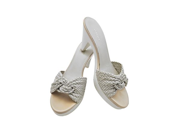 Versace - Wooden Clogs and White intertwined leather