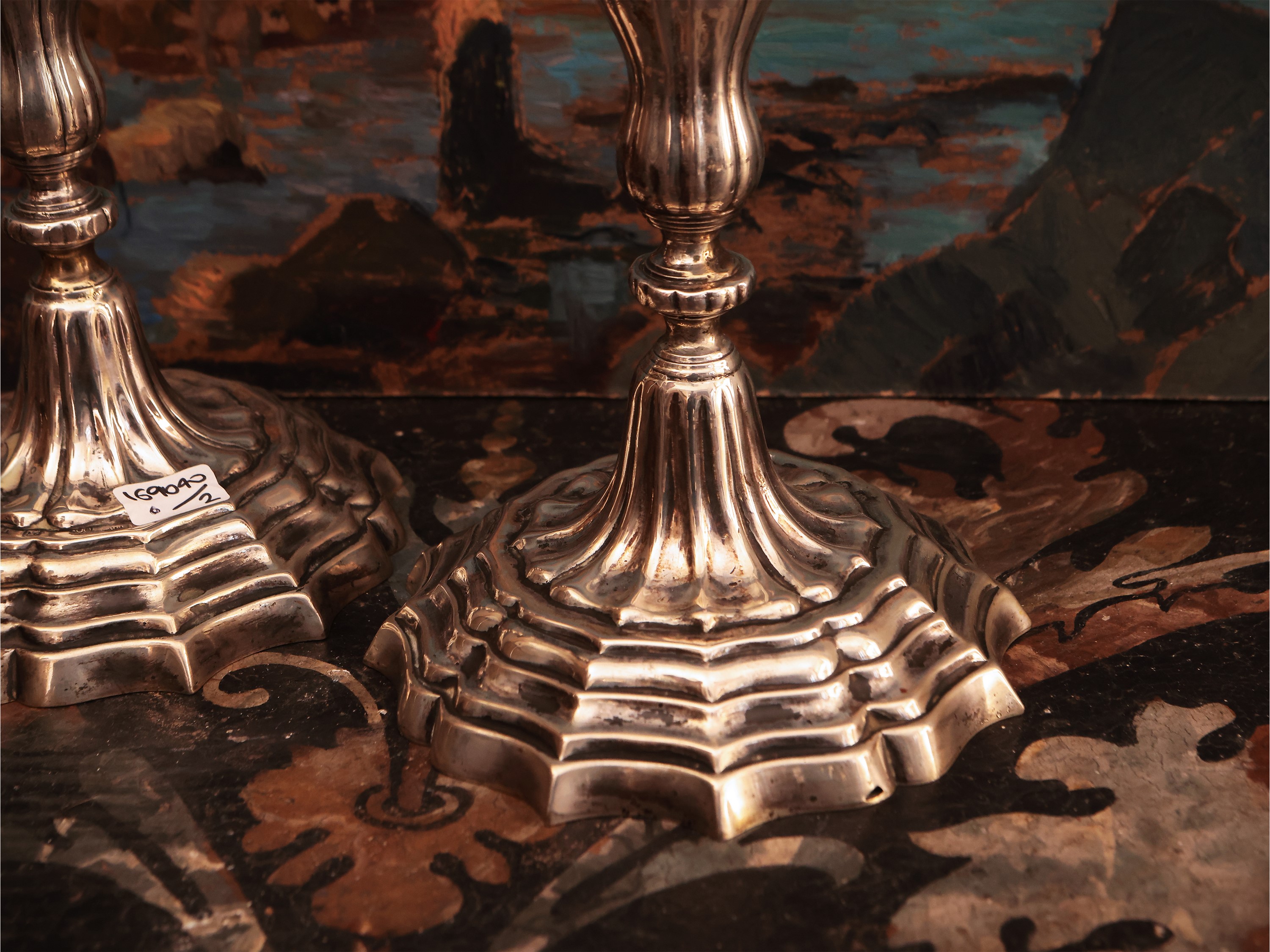 Coppia di candelieri in argento, Brandimarte