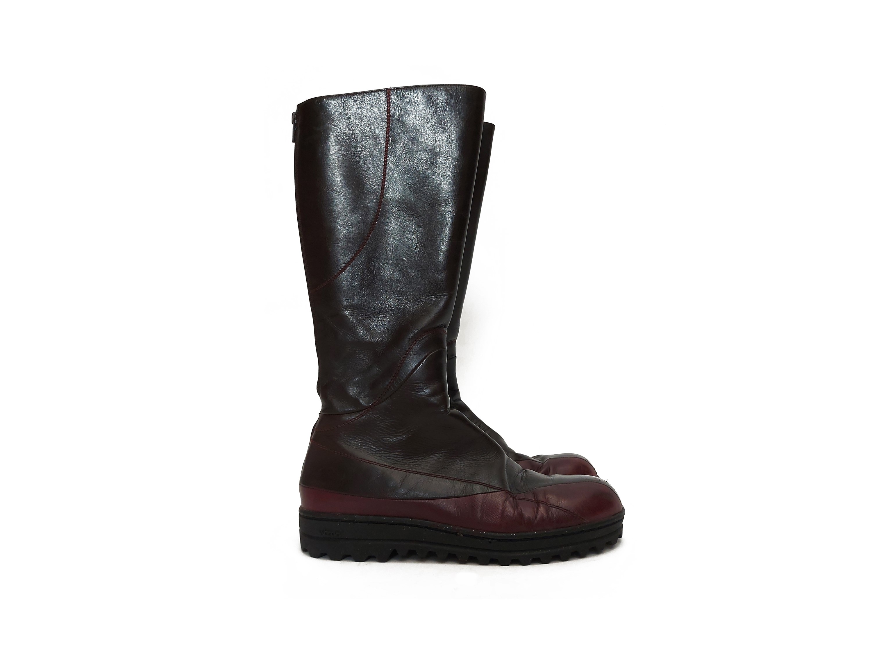 Stivali in Pelle Marrone e Bordeaux, Vibram