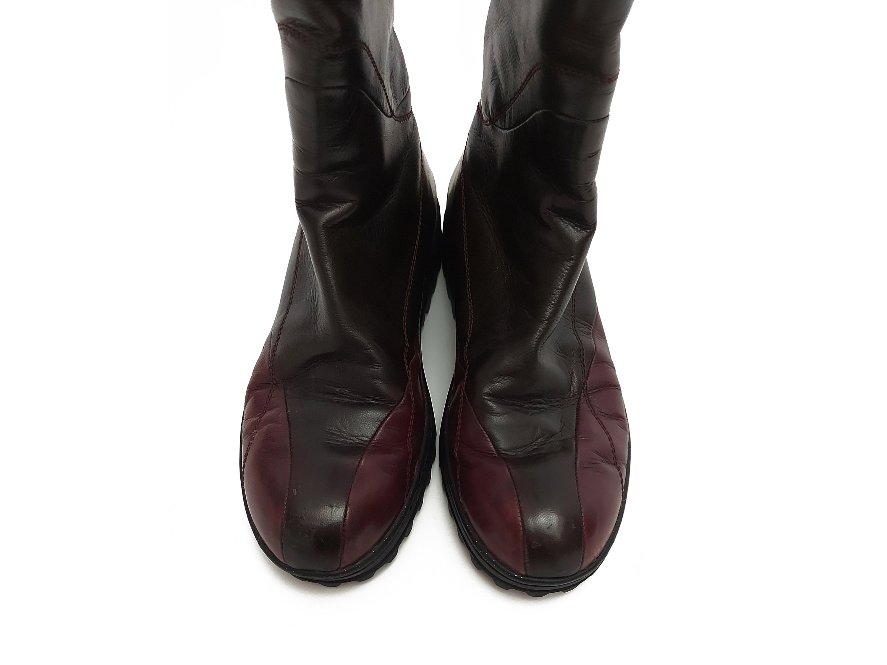 Stivali in Pelle Marrone e Bordeaux, Vibram