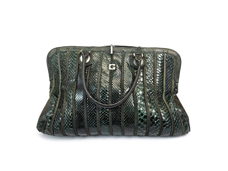 Gherardini - Borsa a Spalla in Pitone e Suede Verde