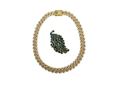 Collier Golden Tone con Strass e Spilla Animalier