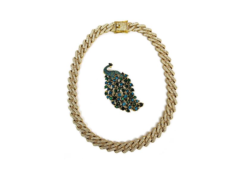 Collier Golden Tone con Strass e Spilla Animalier
