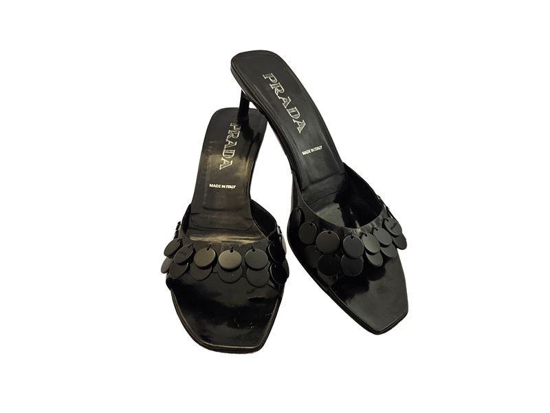 Prada - Mules in Pelle Nera con Paillettes