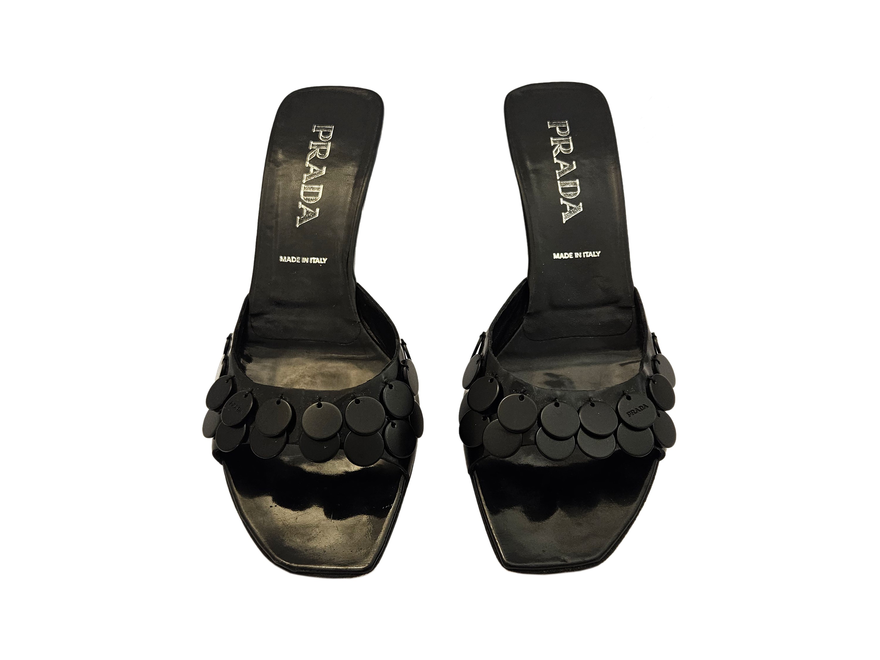 Prada - Mules in Pelle Nera con Paillettes
