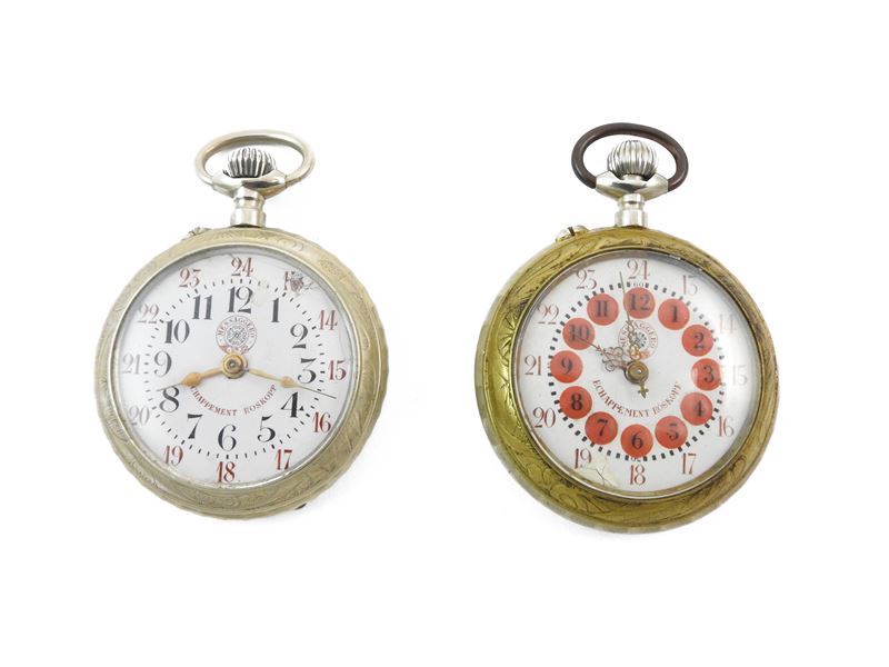 Due orologi da tasca Roskopf in metallo