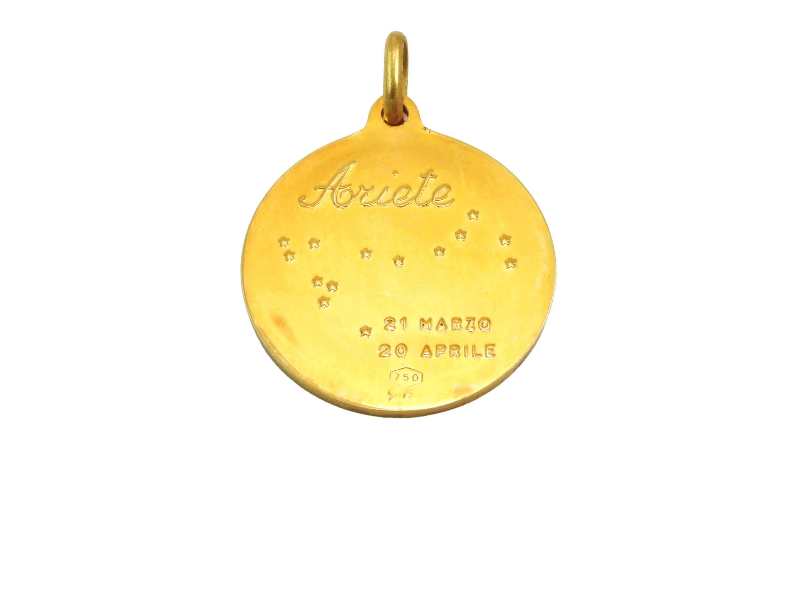 Medaglia pendente in oro giallo con segno zodiacale dell'Ariete, Anni Settanta