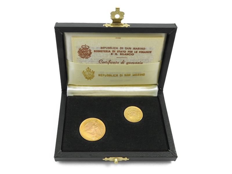 Una serie da 1 e 2 scudi San Marino in oro 916/1000