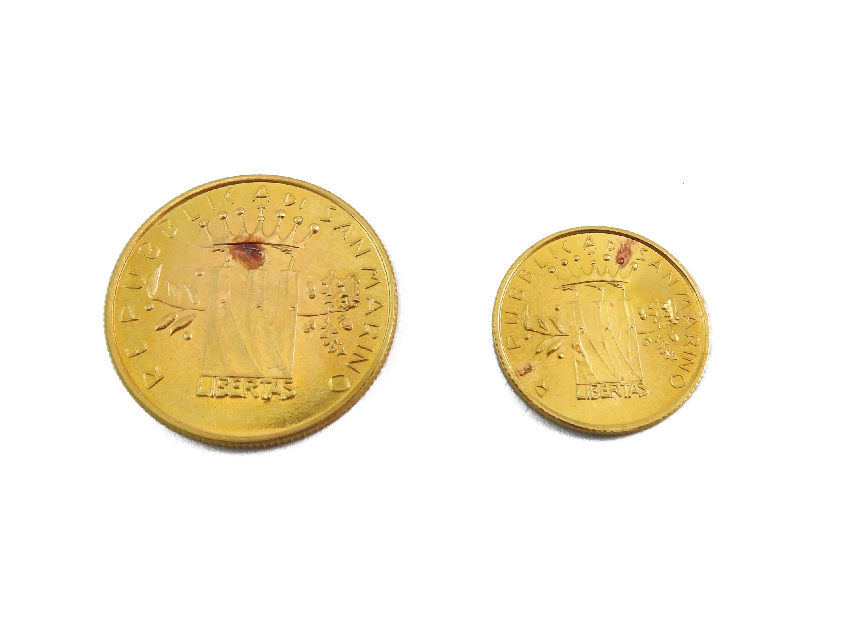 Una serie da 1 e 2 scudi San Marino in oro 916/1000