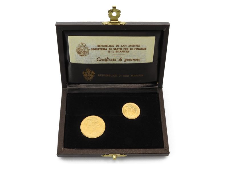 Una serie da 1 e 2 scudi San Marino in oro 916/1000