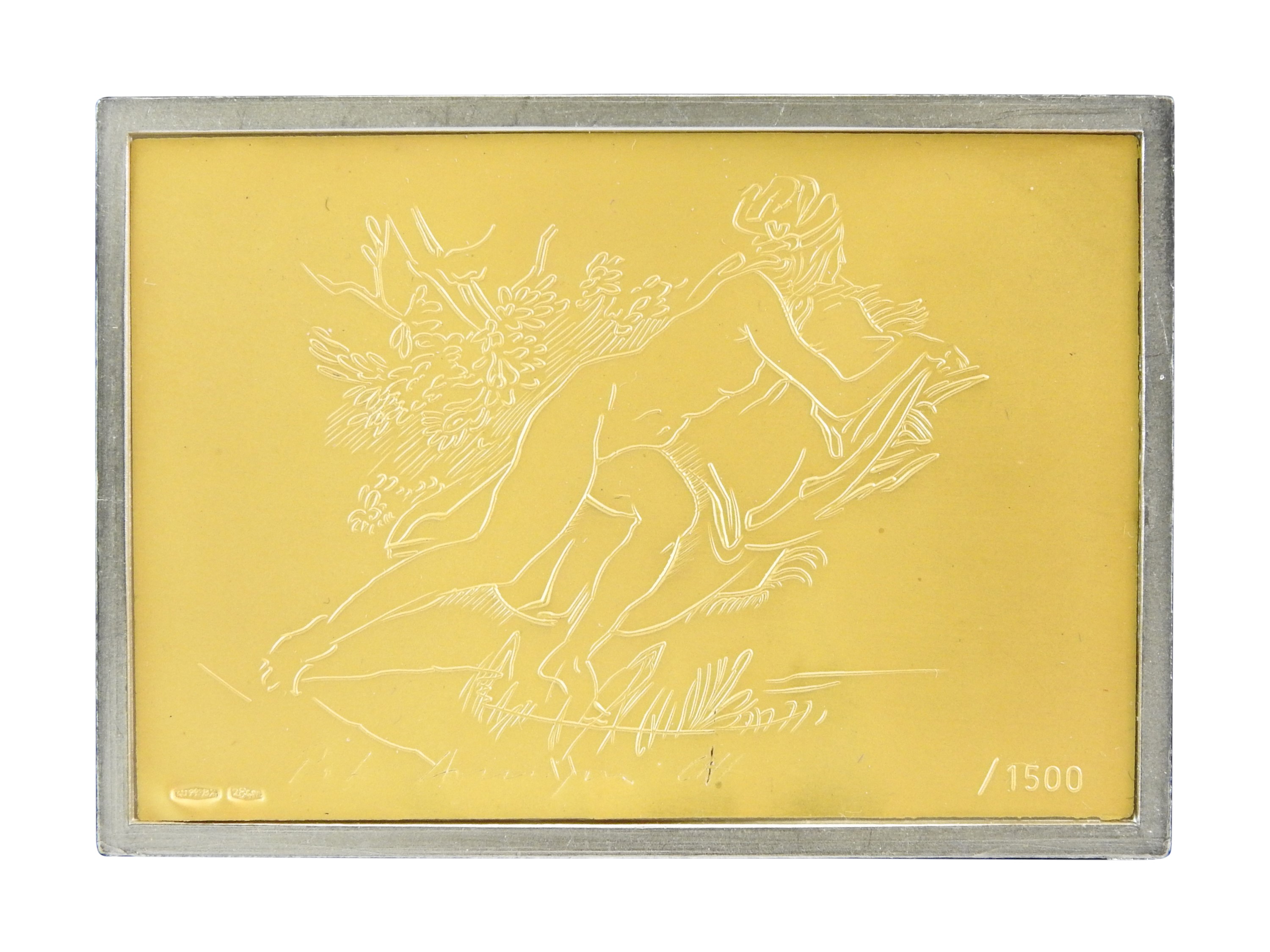 Quattro incisioni su lastra in oro 999,8/1000 con supporto in argento 925/1000