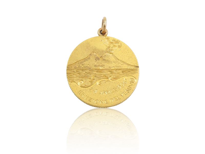Medaglia Eruzione del Vesuvio 1906 in oro giallo