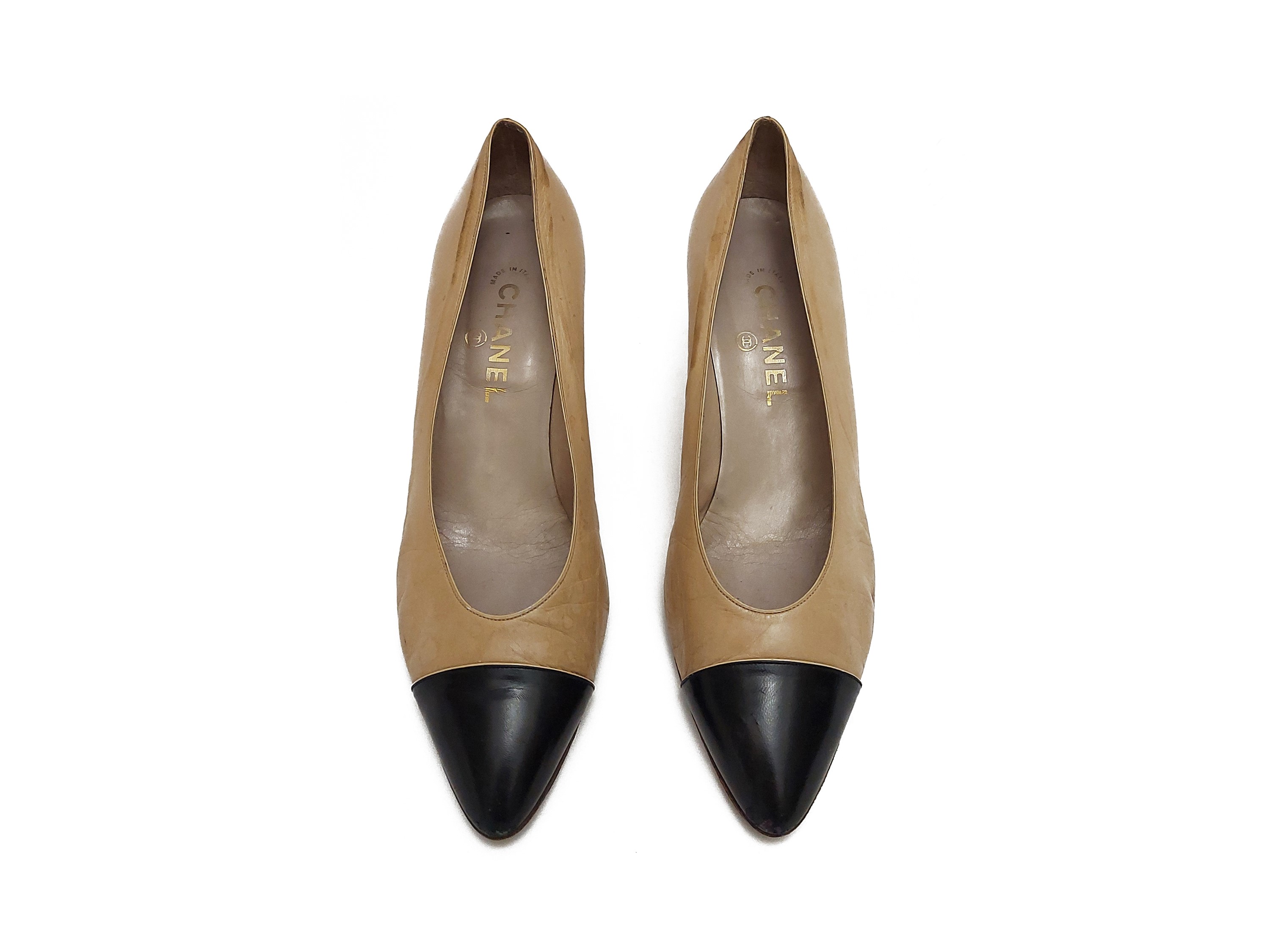 Chanel - Decolleté in pelle bicolore beige e nero